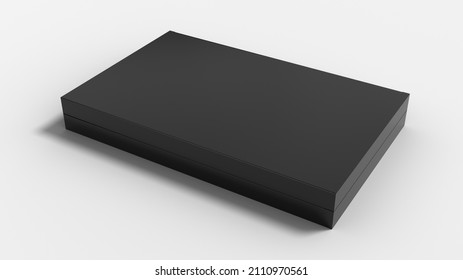 Flat Box Mock Up: Black Gift Box On White Background. Side View. 3d Illustration