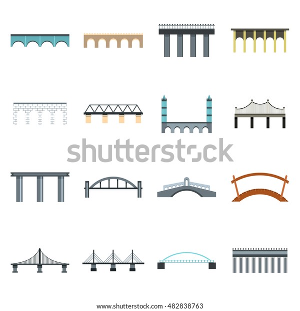 Flat Bridge Icons Set Universal Bridge Stock Illustration 482838763