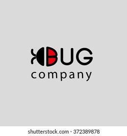 Flat Bug Logo Template. Simple Beetle Icon. 