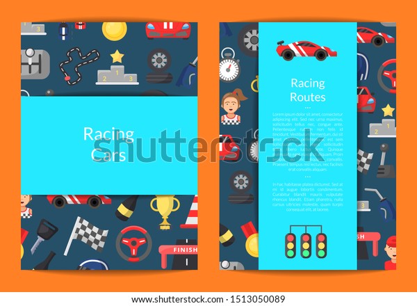 flat car racing icons card\
on blue