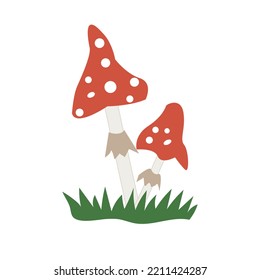 Flat Cartoon Fly Agaric Mushroom Icon Isolated On White Background. 