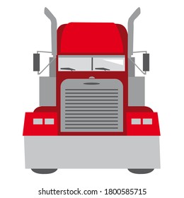 Flat classic american rig big truck isolated on white background, delivery and logistics service concept Transportation car truck. Cartoon illustration