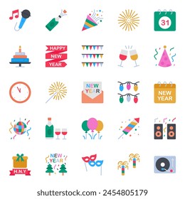 Flat color icons set for Happy new year. - Powered by Shutterstock