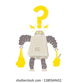 flache farbige Illustration von verwirrten Robotern beim Einkaufen