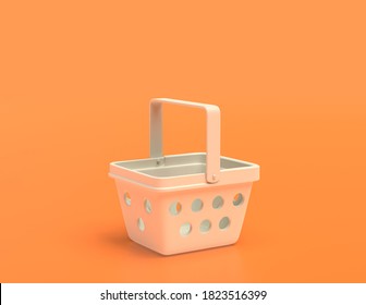 flat color shopping basket on yellow orange background, white plastic, single color, 3d rendering, shopping