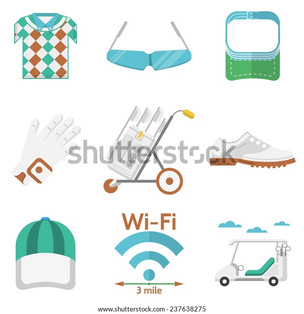 Flat colored icons\
for golf. Colored flat icons collection of some elements for golf\
on white\
background.