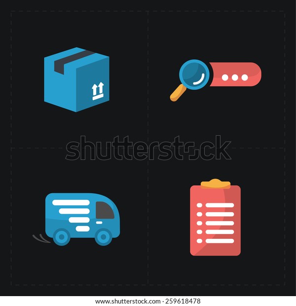Flat colorful shop icons on\
black
