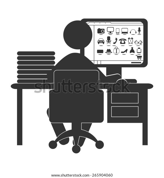 Flat computer icon with online store isolated\
on white background