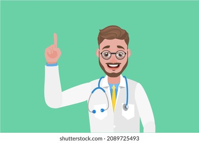 Flat  Conceptual Illustration of Happy Smiling Male Doctor, Healthcare Specialist Giving an Advice - Powered by Shutterstock