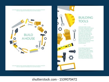 flat construction tools card or flyer template illustration