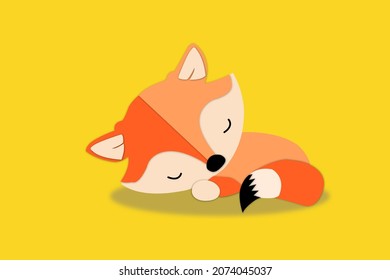 Flat Cute Fox Whith Yallow Background 