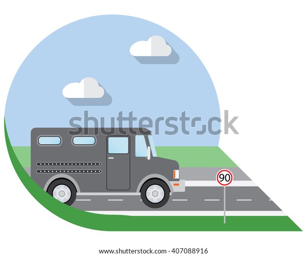 Flat design illustration city Transportation,\
bank armored Truck, side view\
icon