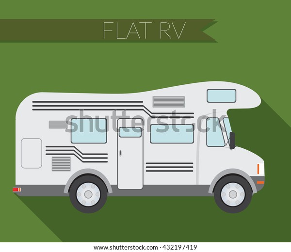 Flat design illustration city Transportation,\
RV for travel and camping, side\
view.