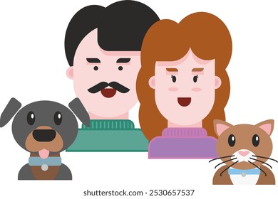 flat design illustration of a couple of adult people husband and wife with a dog and a cat front view. Illustration or icon concept of family and companionship - Powered by Shutterstock