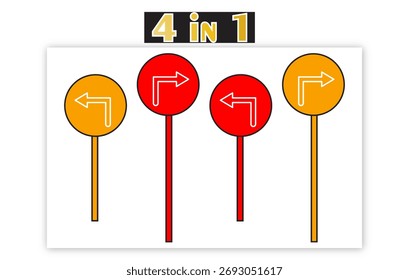 Flat Design Road Direction Arrow Sign Icon Set
