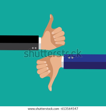 Flat Design Thumbs Up and down Background with copy space.