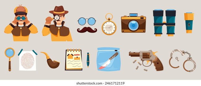 Flat detective logo element set collection