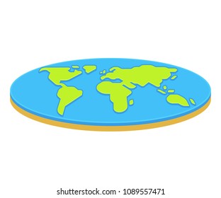 Flat Earth Concept Illustration. Ancient Cosmology Model And Modern Pseudoscientific Conspiracy Theory. Isolated Clip Art Map.