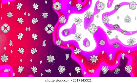 Flat Flower Elements Design. Nice flower raster pattern. Colour Spring Theme seamless pattern Background. Flowers on magenta, purple and white colors. - Powered by Shutterstock