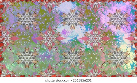 Flat Flower Elements Design. Seamless Floral Pattern in Raster illustration. Colour Spring Theme seamless pattern Background. Flowers on neutral colors.