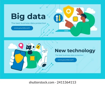 Flat hand drawn data technology horizontal banner template colle