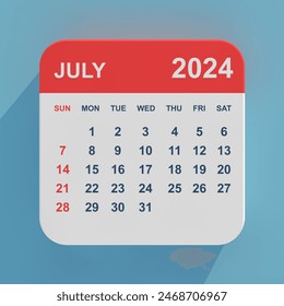 Flat Icon Calendar July 2024 on a blue background. 3d Rendering - Powered by Shutterstock