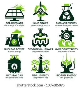 flat icon set for eco friendly alternative energy sources