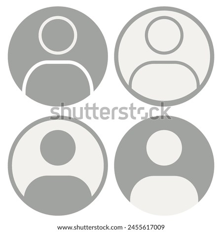 Flat icons. Four user profiles. Avatar symbol. Gray silhouette isolated on white background. Perfect as a sign, logo, profile screen saver.	