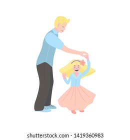 Flat illustration. dad dancing with his daughter. man with a little girl. Dance with my dady