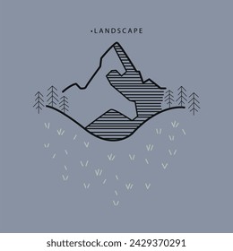 Flat illustration. Landscape concept. The picture shows mountains, spruces, roads, grass. Ideal for notebook, album and screen saver covers. Can also be used as stickers.	 - Powered by Shutterstock