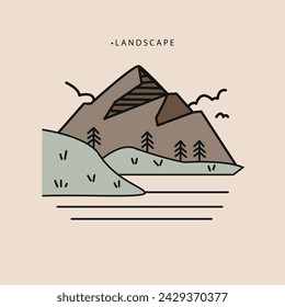 Flat illustration. Landscape concept. The picture shows mountains, spruces, roads, grass. Ideal for notebook, album and screen saver covers. Can also be used as stickers.	 - Powered by Shutterstock