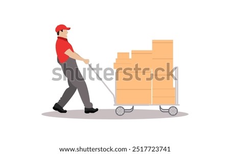 Flat Illustration of a Man Pulling a Pallet in a Warehouse.