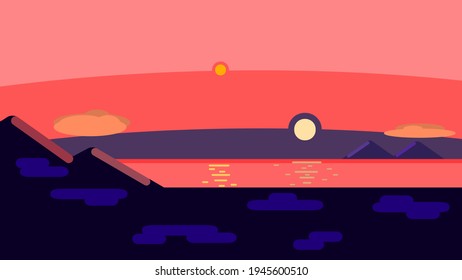 Flat Illustration Of A Planet Orbiting A Binary Star System.