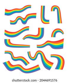 Flat Illustration Rainbow. Cartoon Pride Colorful Drawing. LGBTQ Flag Support Icon Ribbon