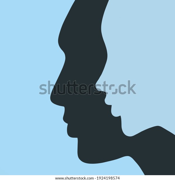 Flat image of silhouettes profile of a man and
a woman on a neutral
background