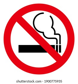 Flat Image Of A Smoking Cigarette In A Crossed-out Circle.  Isolated On White Background. No Smoking Sign