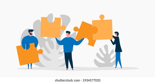 Flat infographic concept of teamwork. Puzzle pieces with groups of business people. Corporate structure. - Powered by Shutterstock