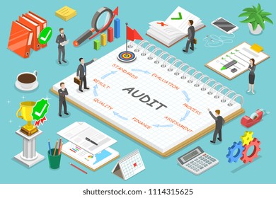 Flat isometric concept audit, tax examination, financial report. - Powered by Shutterstock