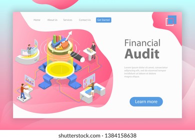 Flat isometric landing page template of financial audit service, tax examination report, planning and accounting. - Powered by Shutterstock