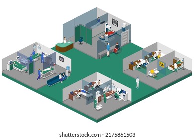 Flat Isometric Medical Center Hospital Interior Stock Illustration 