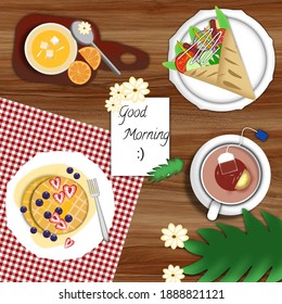 flat lay- breakfast on the table 