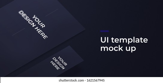 Flat Lay Ui Template Mock Up With Text Place. Background Like Psd For Your Concept In Deep Grey With Shadows. Portfolio Rendering Canvas For Pictures. Blank Space Work