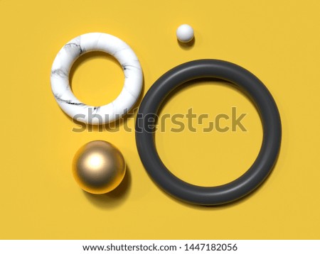 flat lay yellow background 3d render abstract geometric shape black white