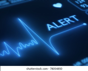 Flat Line Alert On A Heart Monitor - 3d Render On Detail Pixelated Screen