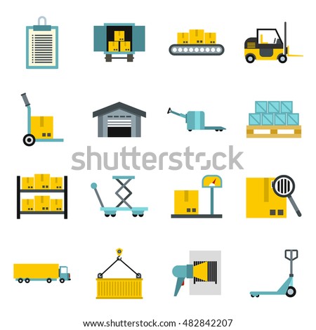 Flat logistic icons set. Universal logistic icons to use for web and mobile UI, set of basic logistic elements isolated  illustration