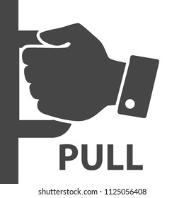 Flat Modern Black Hand With Handle On White Background. Concept Of Pull Door Icon