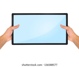 Flat Panel In Hand On A White Background