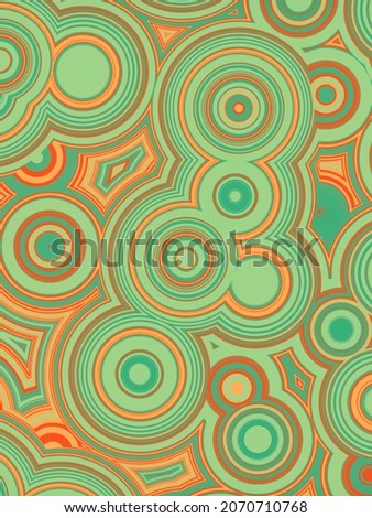 Flat pattern of concentric orange and green colored circles in modern style. Abstract geometric background. Creative design. 3d rendering digital illustration