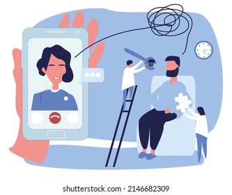 Flat psychologist therapy and psychological counseling.Psychotherapy session. Mental health. Psychological problems, mental disorders. Psychiatric consultation.World mental health day poster . Cartoon - Powered by Shutterstock