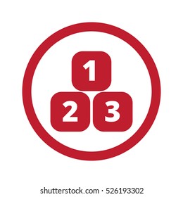 Flat Red 123 Blocks Icon In Circle On White